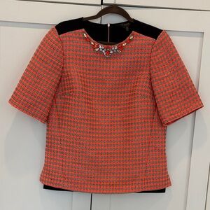 Ted baker Orange and Black tweed Embellished Blouse